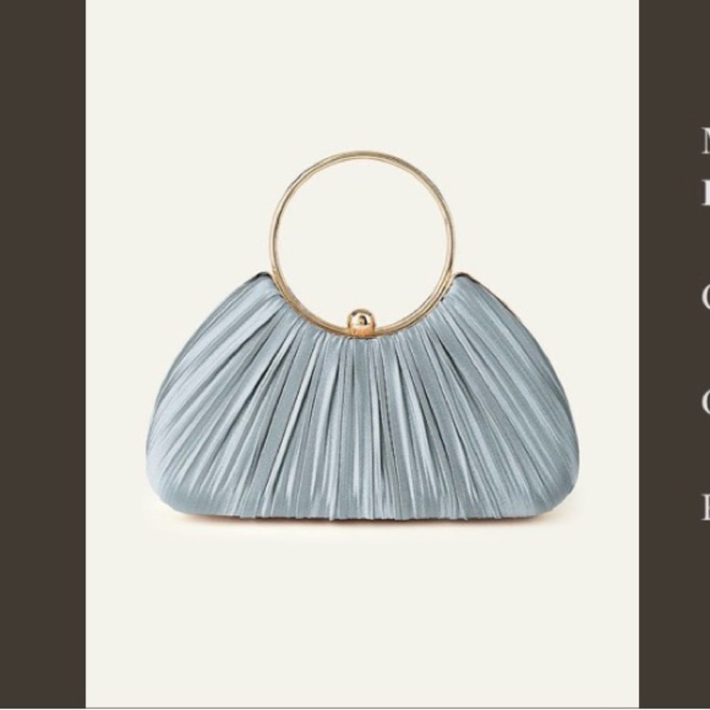 EUC Metallic Satin Pleated Handbag - Dusty Blue